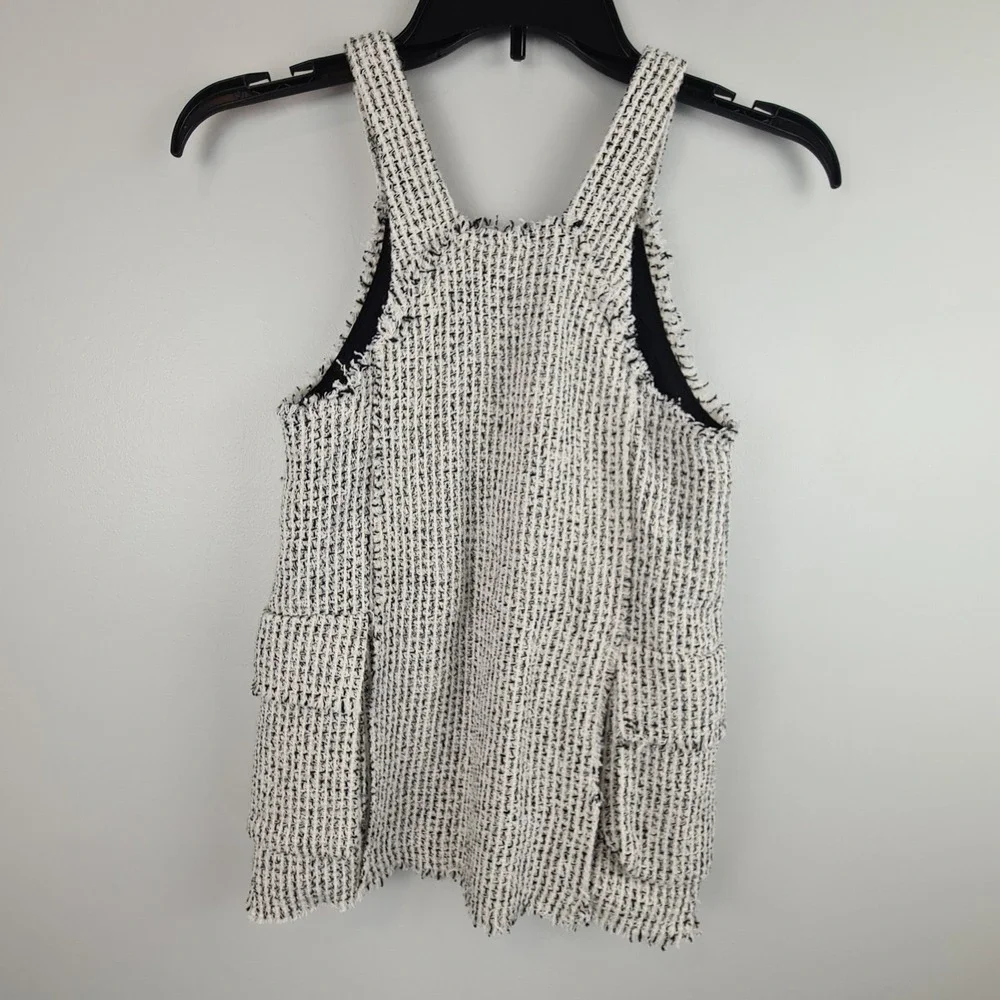 Zara Girls Frayed Tweed Jumper Black and White Dress Size‎ 6 Pockets Lined
